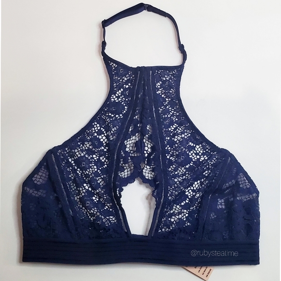 VICTORIA'S SECRET Very Sexy Floral Lace Halter Bralette -Navy Blue, New with Tag - Picture 3 of 8